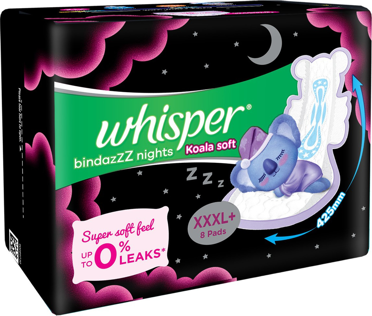 Image of Whisper BINDAZZZ NIGHTS KOALA SOFT XXXL+ , UPTO 0% LEAKS Sanitary Pad