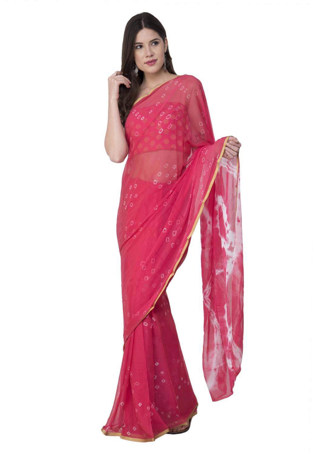Bunny Creation Dyed Bandhani Chiffon Saree