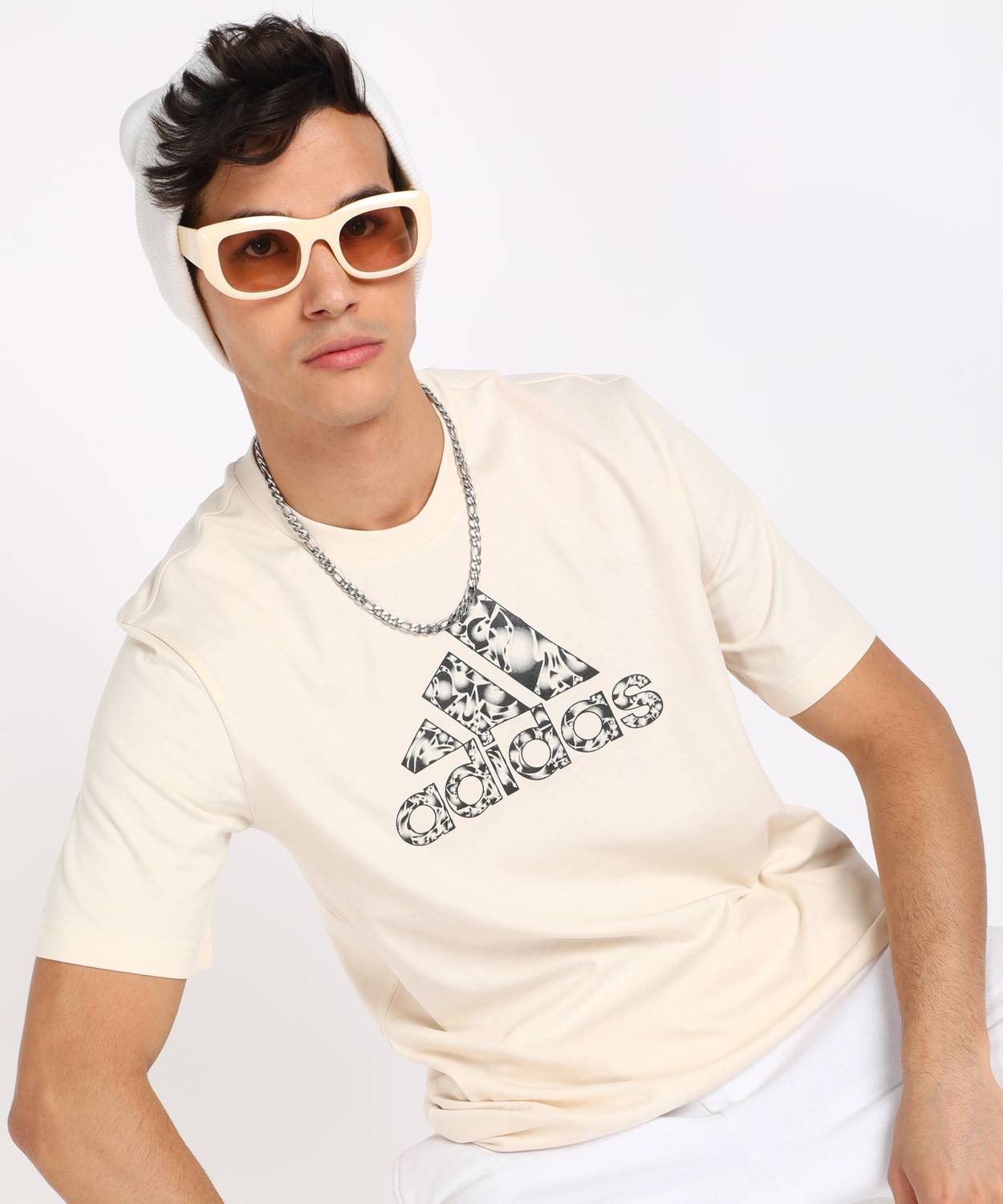 ADIDAS Graphic Print Men Round Neck Beige T-Shirt