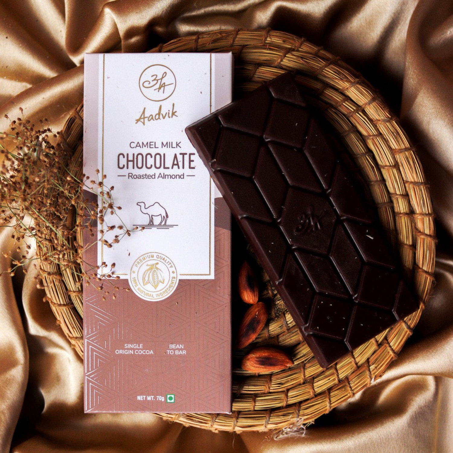 Image of Aadvik Milk Chocolate Roasted Almonds 70g Premium Quality Bars