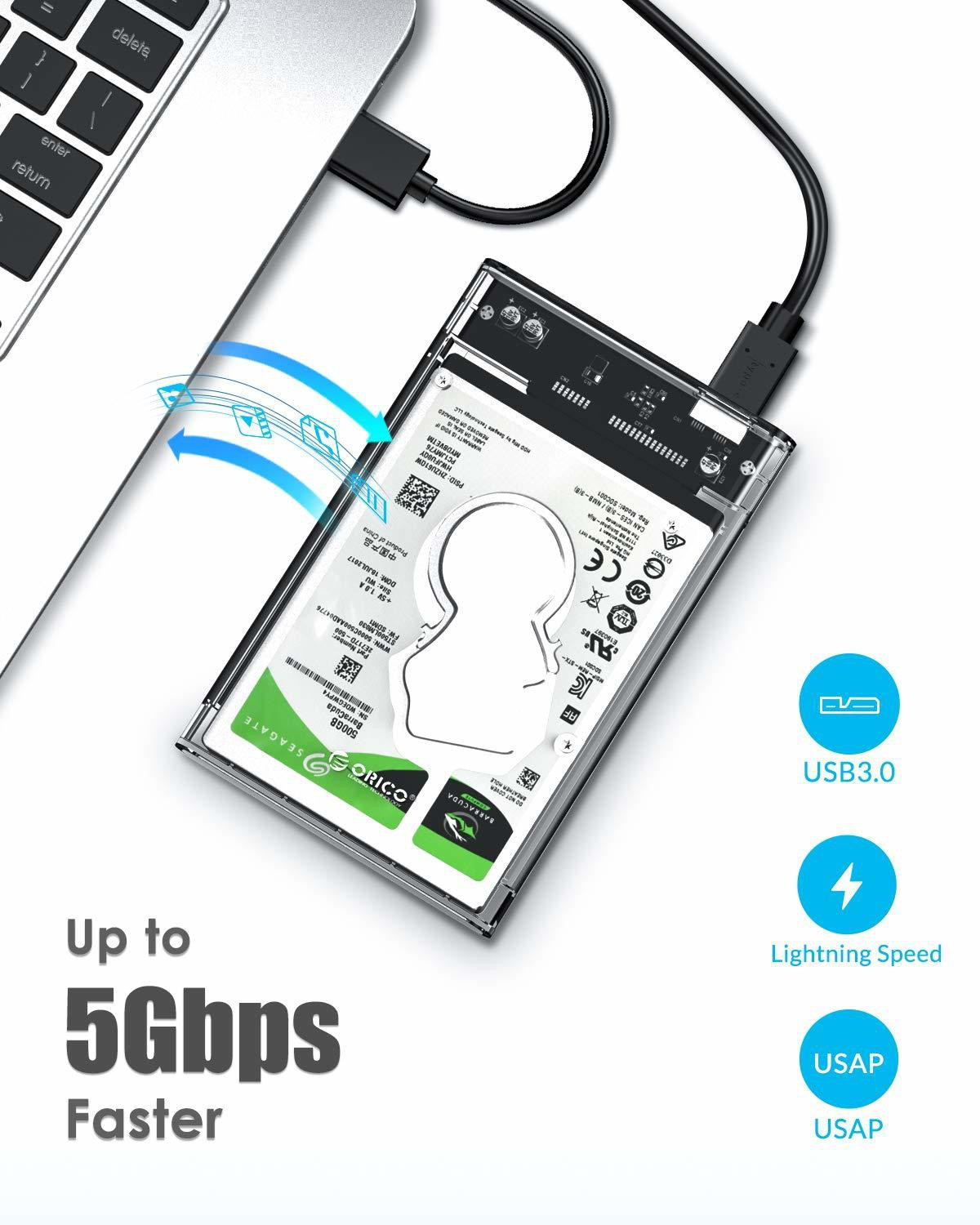 Image of TEQGO SMACC TRANSPARENT 2.5 inch Shock Resistant SATA 1 /2 /3 USB 3.0 HARD DRIVE EXTERNAL CASE PLUG AND PLAY