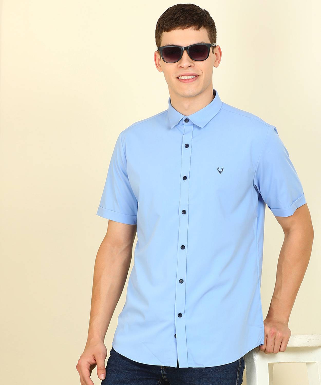 Allen Solly Men Solid Casual Light Blue Shirt