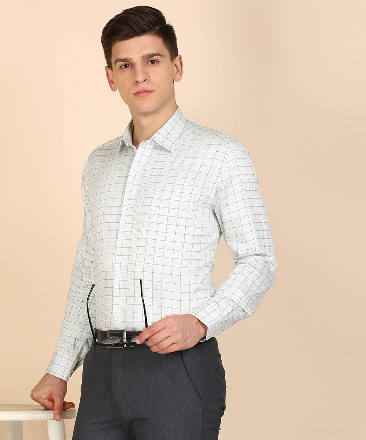 ARROW Men Checkered Formal Green Shirt