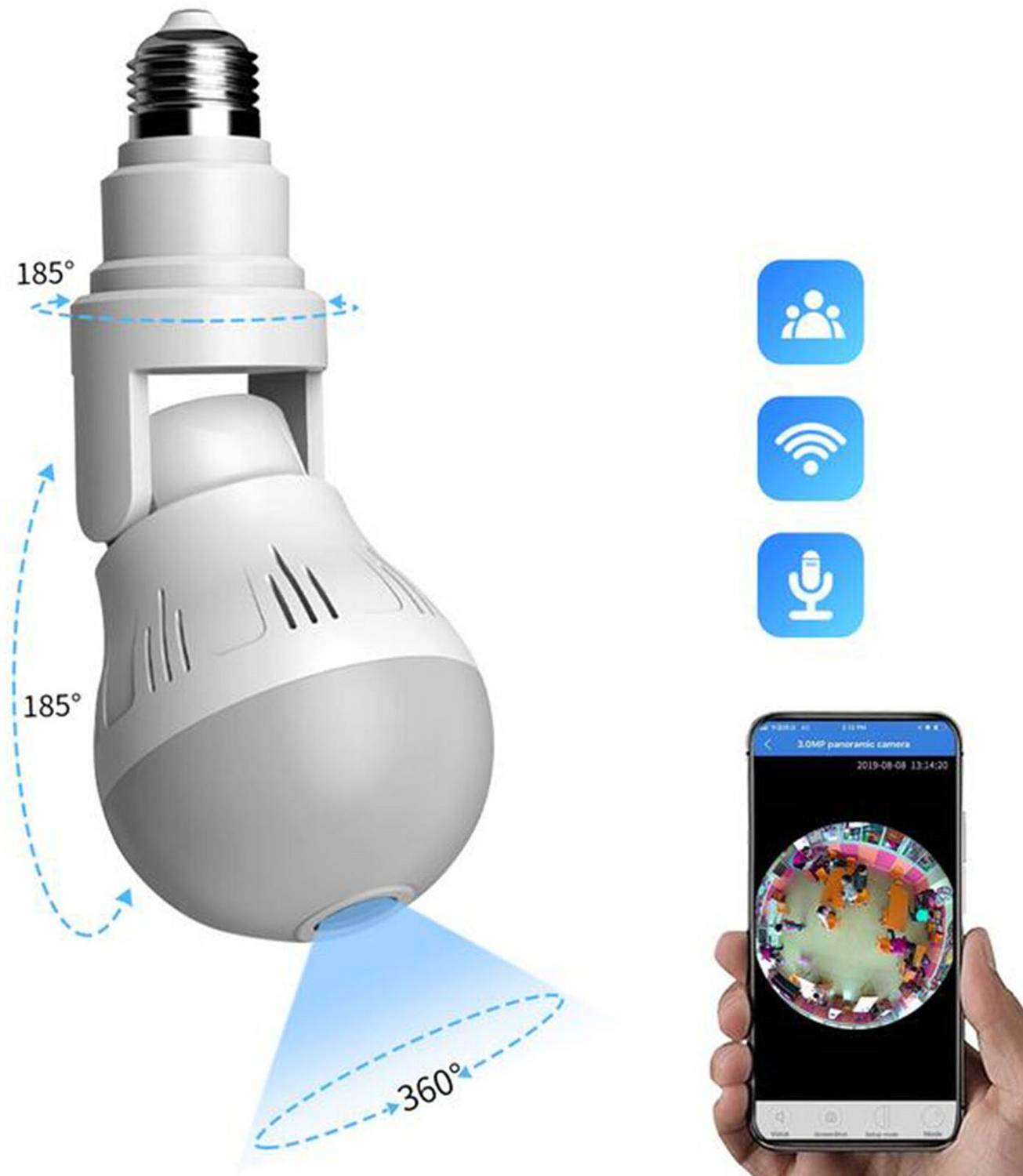 SIOVS Bulb Camera Hidden Small Light Bulb Camera with Wi-Fi CCTV Hidden Security Led Light Camera Led Bulb with Bulb Holder Full HD 1080P 2 Way Communication Security Camera