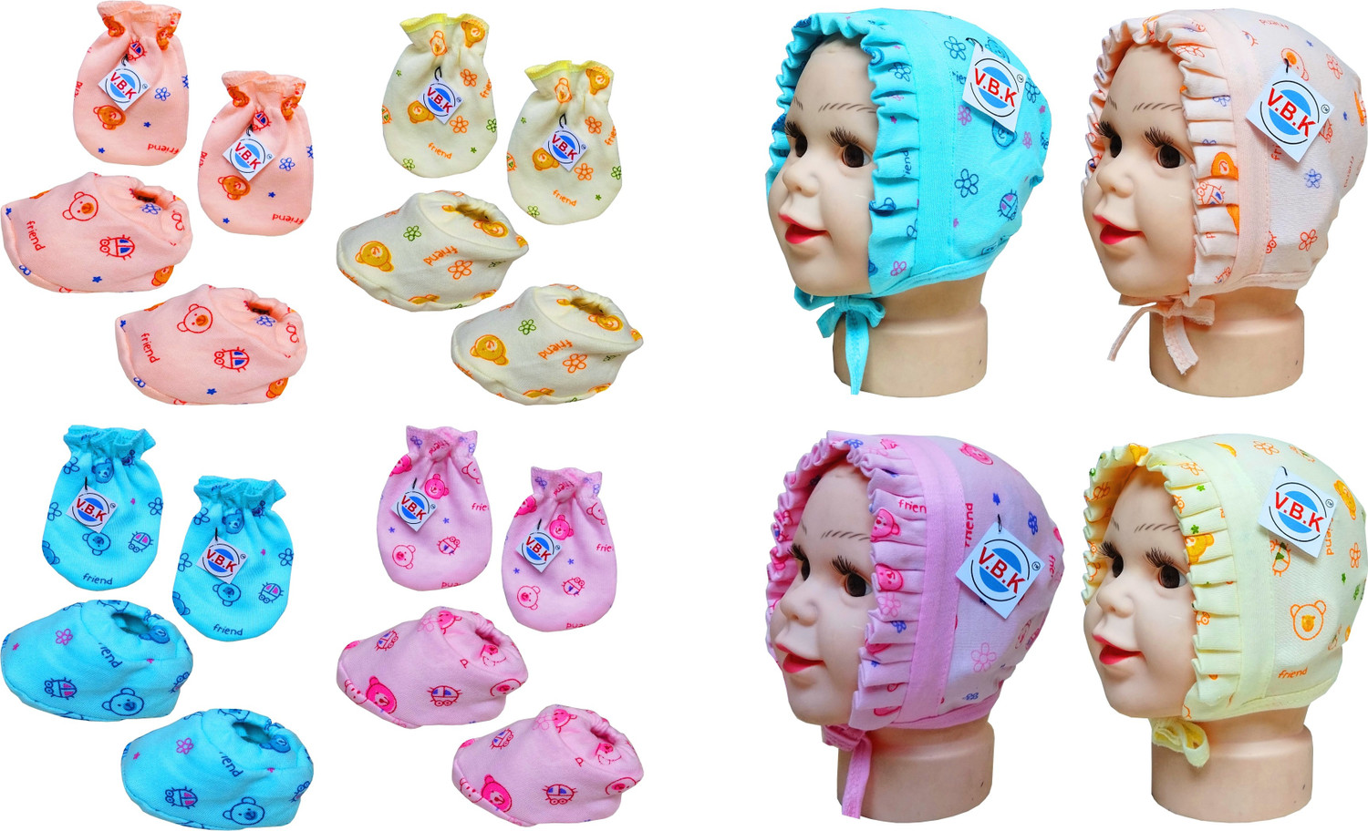 Image of V.B.K New Born Cloth With Jabla,Nappy,Mitten and Booties and Caps,0-6 Month,Hosiery