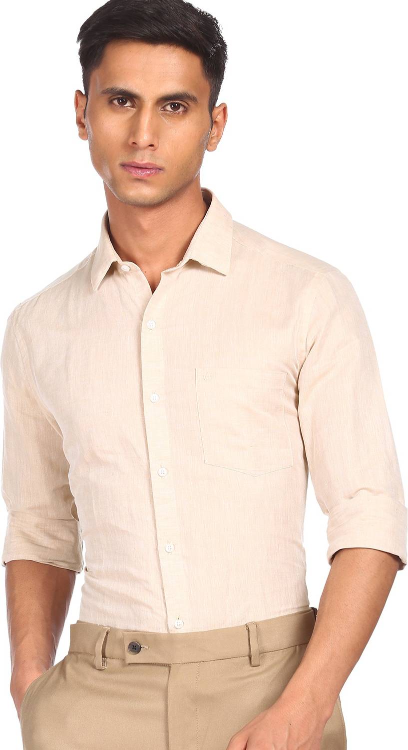 ARROW Men Solid Formal Beige Shirt