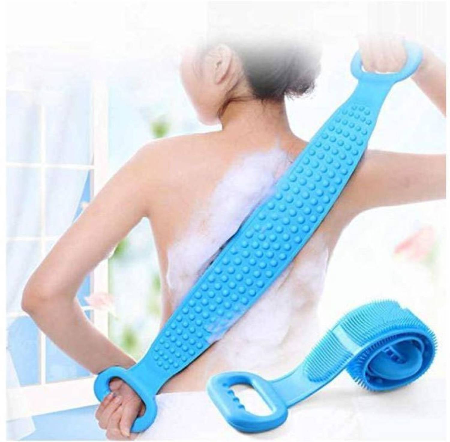 Aryshaa Bath back back Silicone Body Back Scrubber, Double Side Bathing Brush for Skin Deep Cleaning Massage, Dead Skin Removal Exfoliating Easy to Clean,Silicon Rubber for Men & Women Pack of 1 (Multicolor)