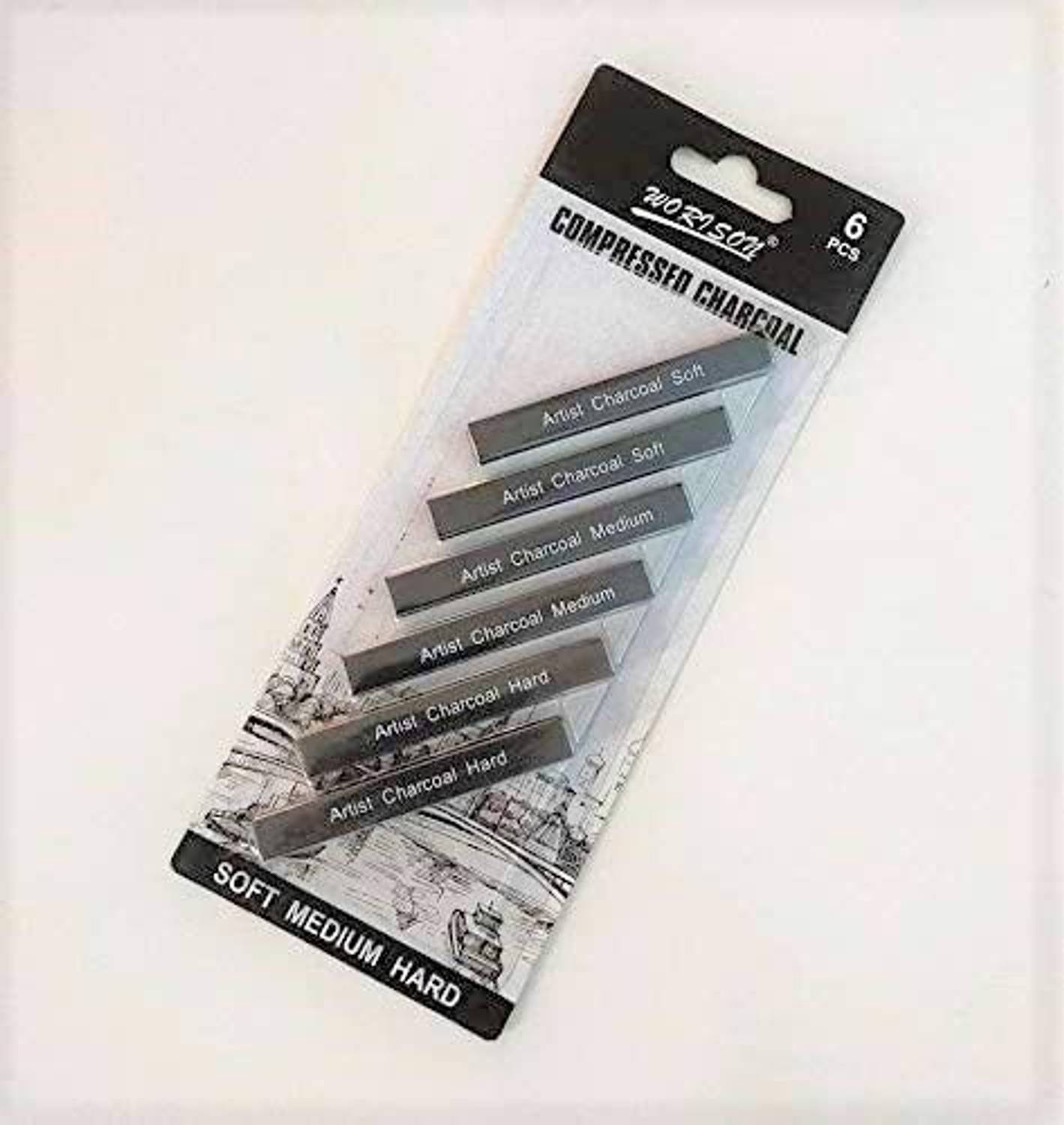 BM RETAIL Natural Charcoal Artist Compressed Charcoal Sticks/Art Supplies Sketch Kits Tools, 6-Piece Boxed Stick