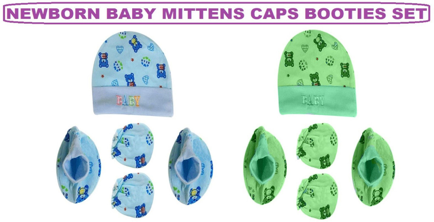 Image of Alya Premium Quality Baby Supersoft Organic Hosiery Cotton 4 Booties, 4 Mittens And 2 Cap Set Combo For New Borns /Toddlers /Infants |Baby First Infant Clothing Gift Set Combo