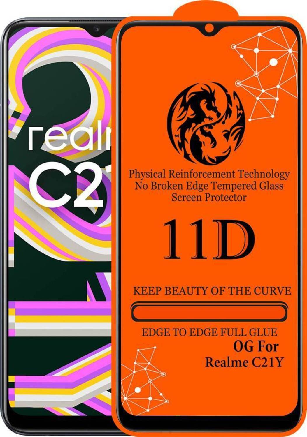 aplexx Edge To Edge Tempered Glass for Realme C21Y | 11D Premium Quality Full Glue 9H Hardness Anti Scratch Full Edge