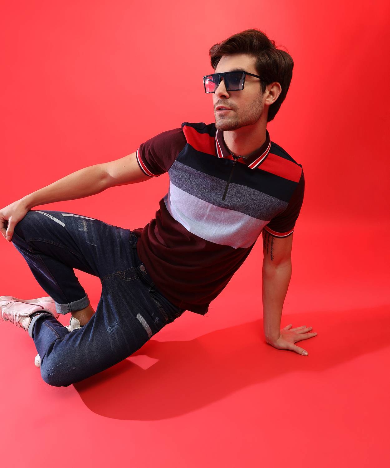 CAHOOT Striped Men Polo Neck Multicolor T-Shirt