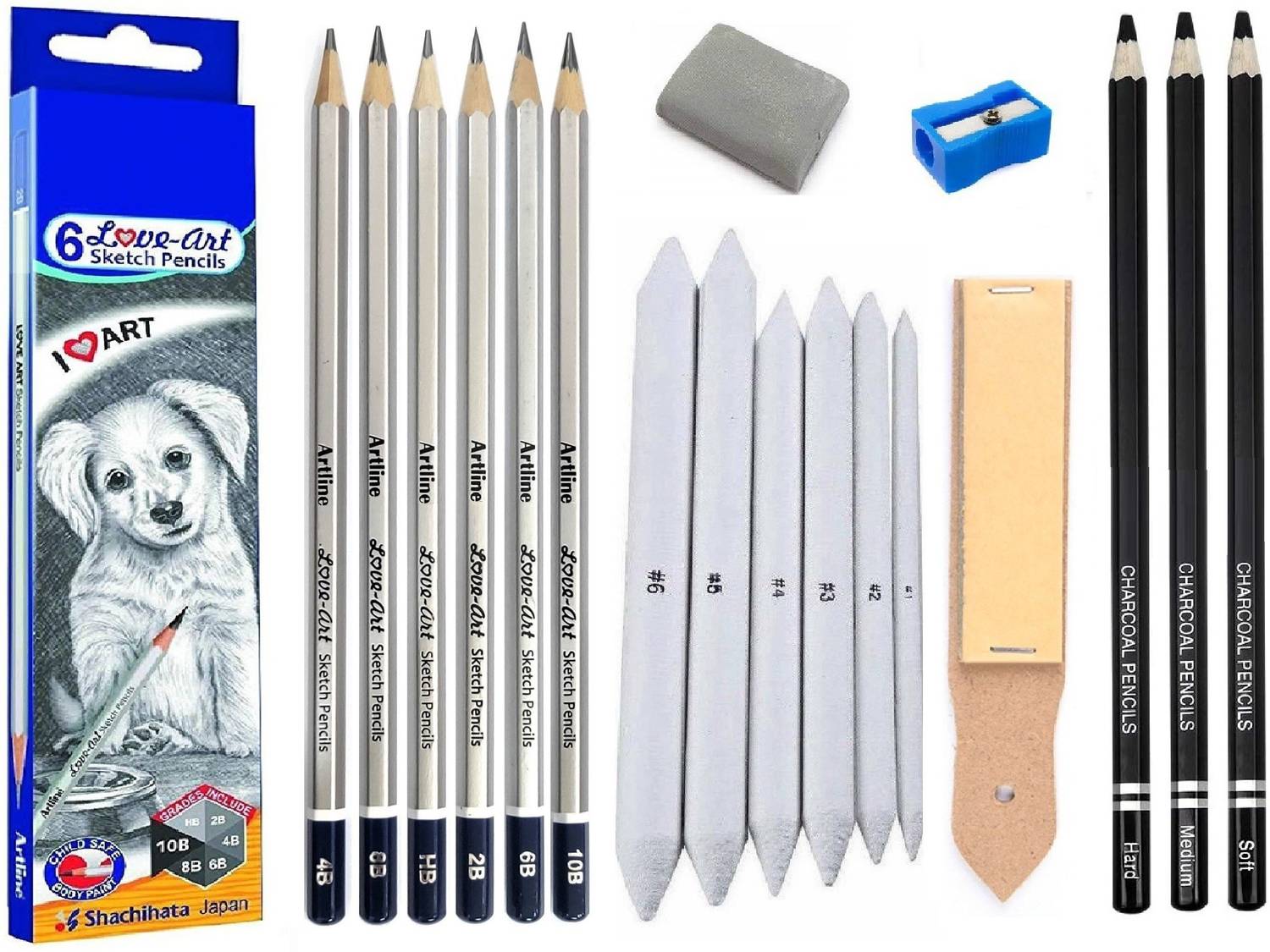 Definite Artline Set of 6 Sketch Pencils + 3 Charcoal Pack of 6 - Image 1