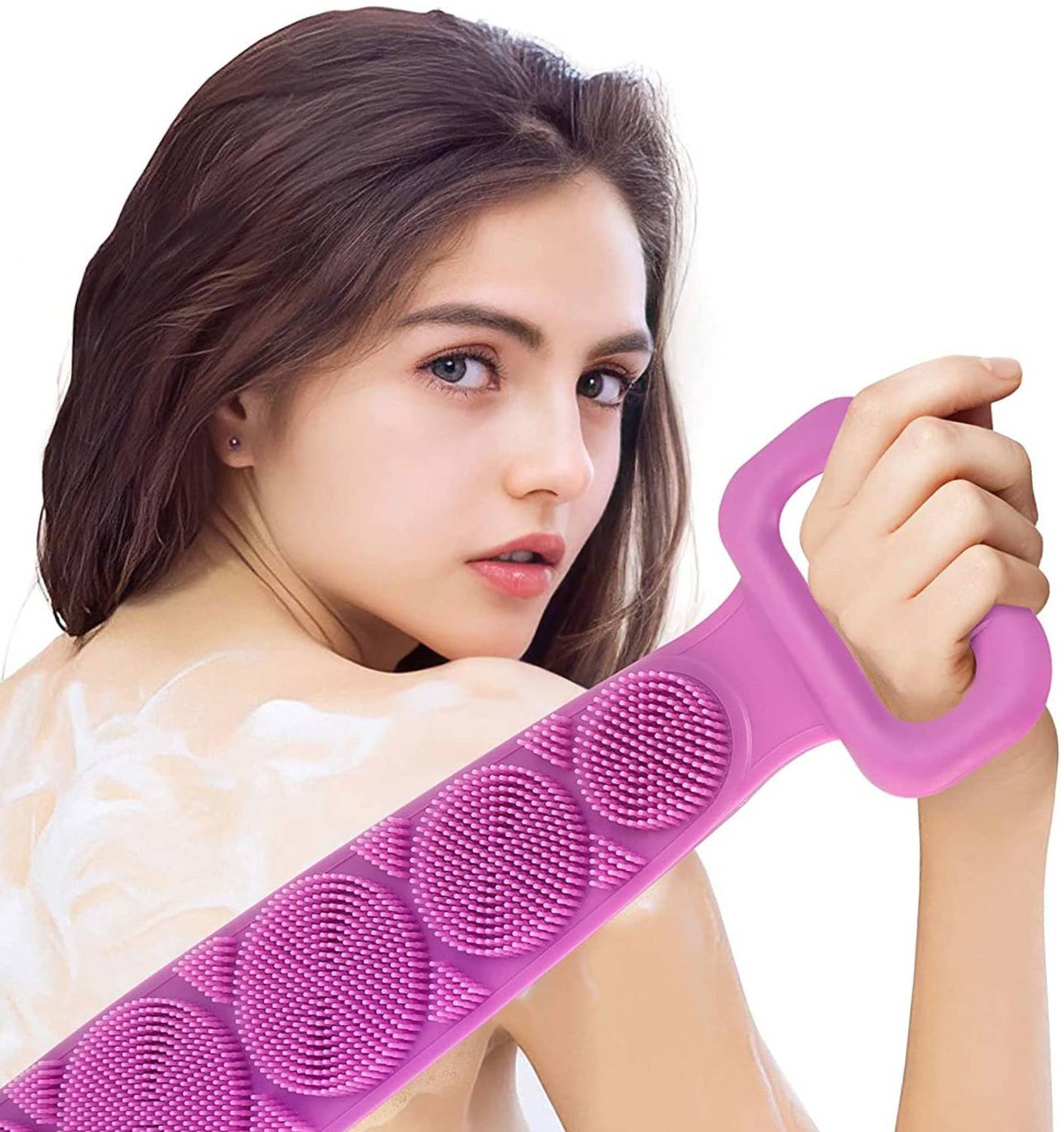 Aryshaa Bath scrub Silicone Body Back Scrubber, Double Side Bathing Brush for Skin Deep Cleaning Massage, Dead Skin Removal Exfoliating Easy to Clean,Silicon Rubber for Men & Women Pack of 2 (Multicolor)