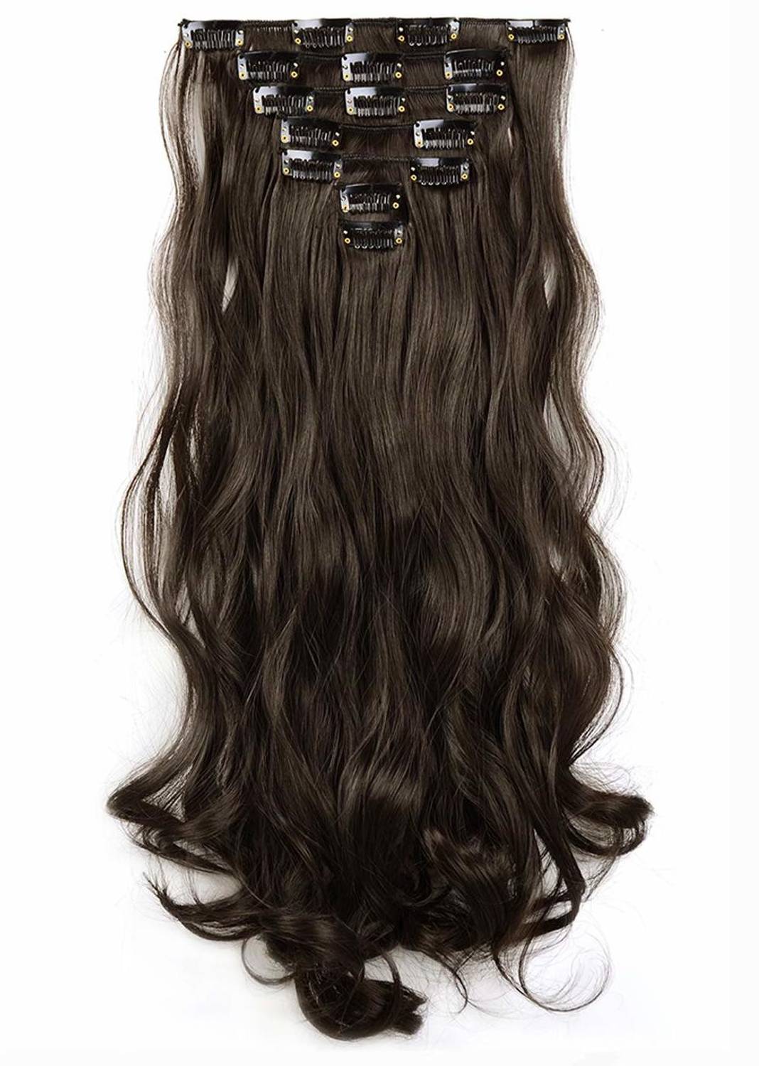 MoonEyes Curly Extension Clips In 6 Pcs set 16 clip Extension For Women And Girls, 24 Inches, Dark Brown, Pack Of 1 Hair Extension