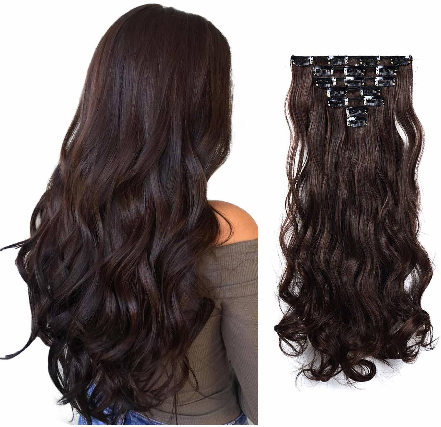 MoonEyes 16 clip ,6 pcs Curly wavy Extensions For Women In Clip | Extension For Women And Girls (Dark Brown) New Updated Model Hair Extension