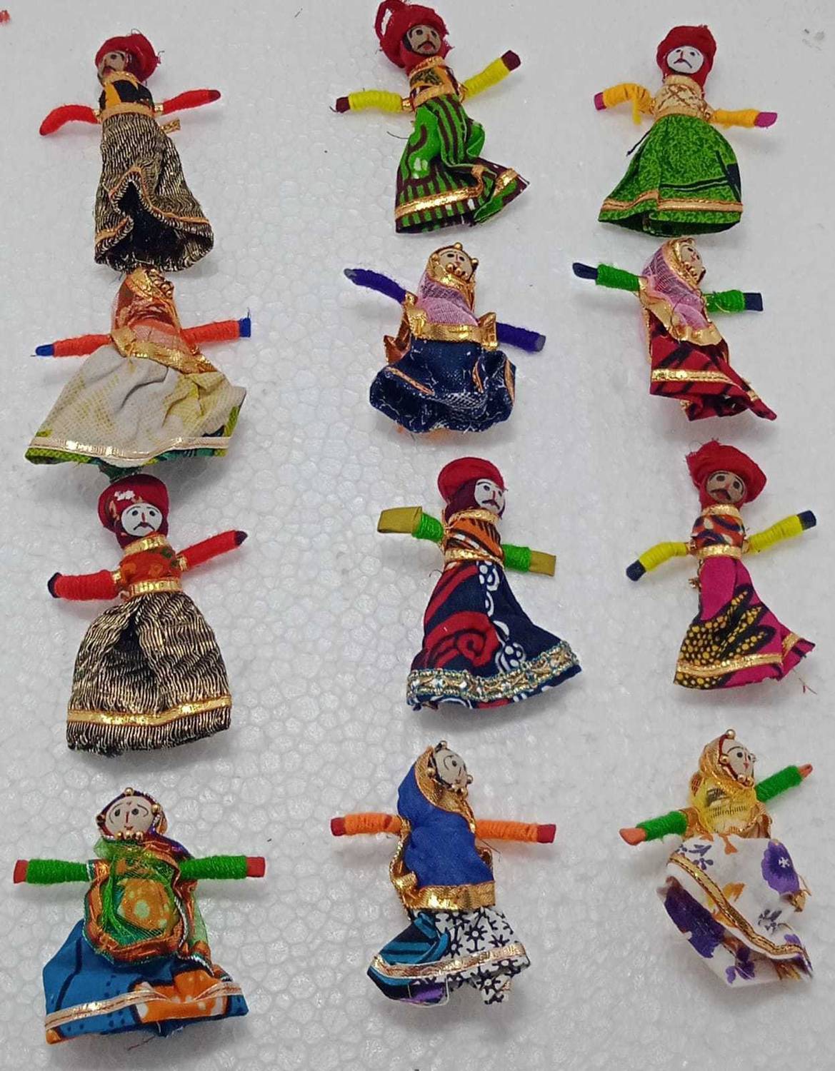Amber Traders Rajasthani COUPLE PUPPETS (Kathputli)/Marionettes Pack of 3 Pairs/6 Pieces Premium Quality { Multipurpose Use In Candles, Bal Gopal Dresses, Home Decor Items}