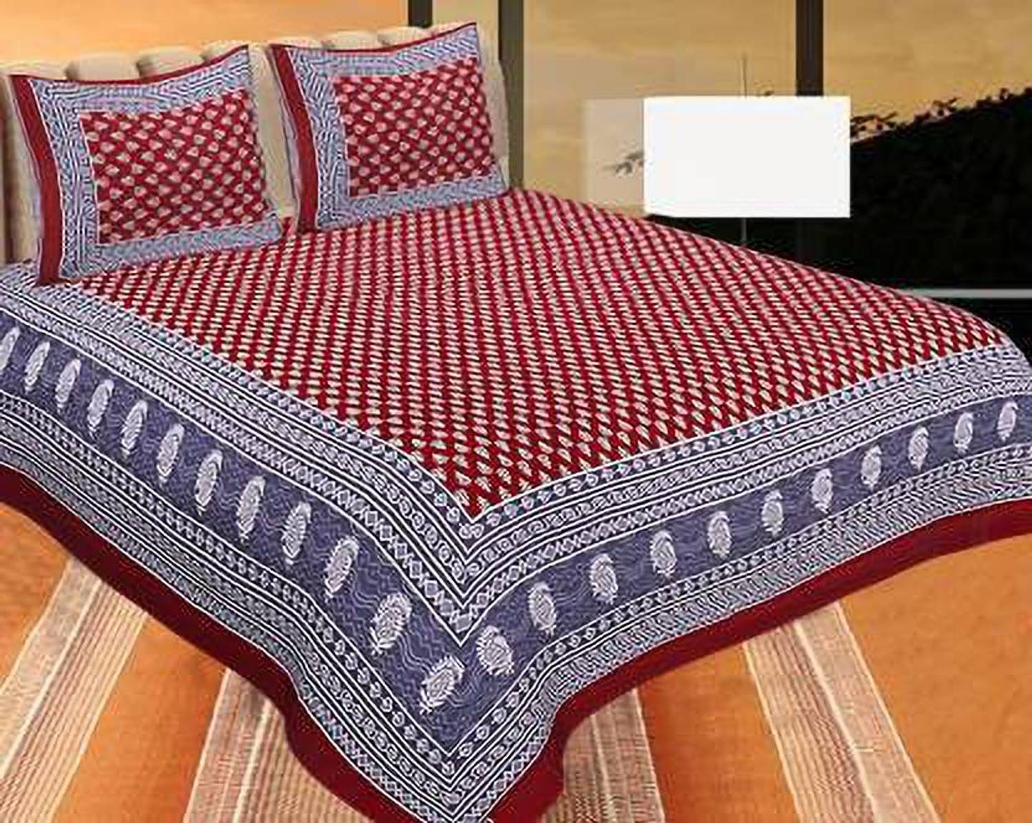 Ainsley Cotton Double, King Flat 180 TC Jaipuri Prints 1 Bedsheet with 2 Pillow Covers