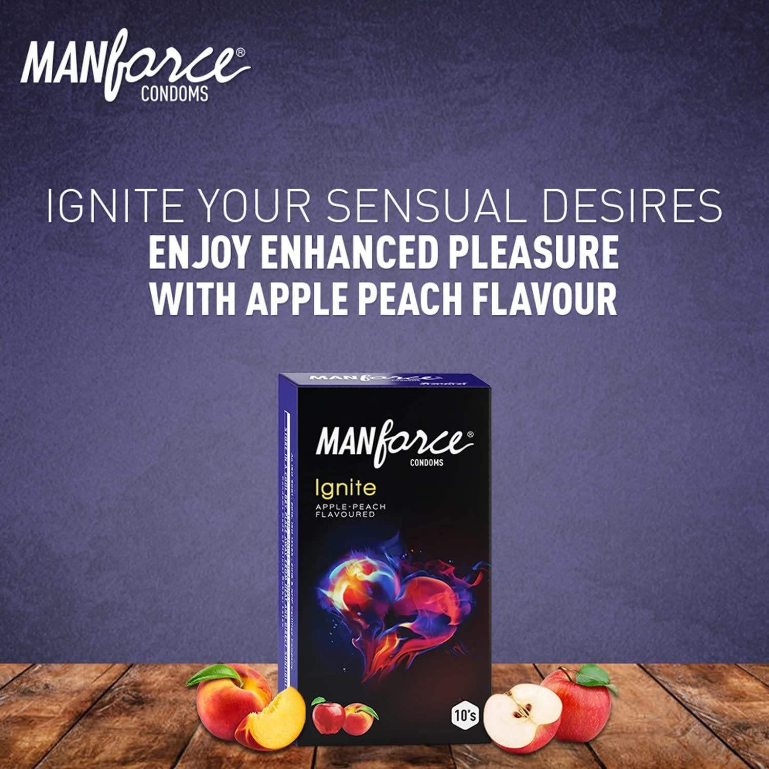 Image of MANFORCE Ignite Apple-peach Flavoured Extra Dotted Box Condoms - 10 Pieces & Cocktail Condoms with Dotted-Rings, Hazelnut & Chocolate Flavoured- 10 Pieces Condom (Set of 2, 20 Sheets)