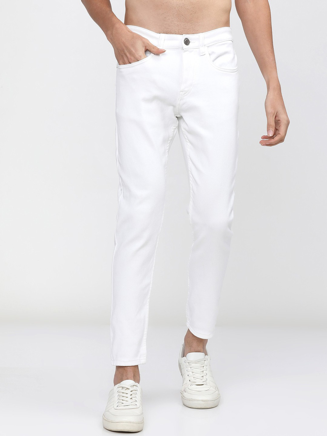 Image of HIGHLANDER Tapered Fit Men White Jeans