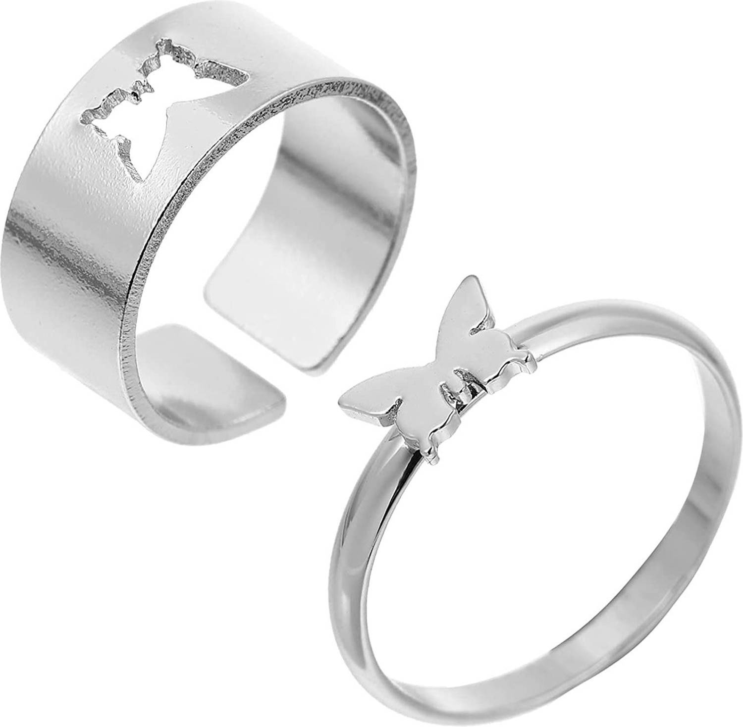 Alifhub Trendy & Stylish Couple Ring for Lover Gift Brass Silver Plated Ring Metal Silver Plated Ring Set