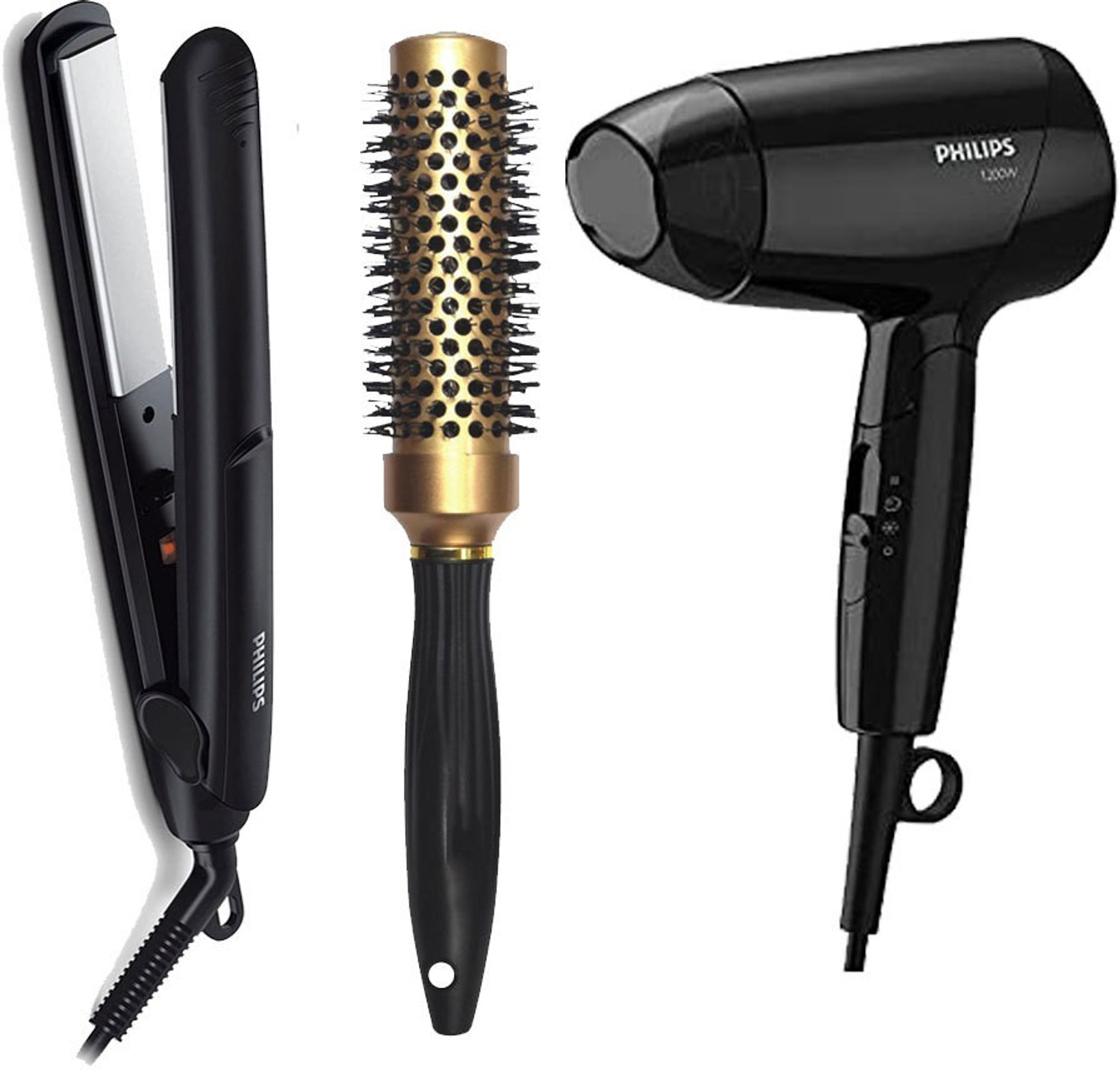 Image of PHILIPS BHC010 Hair Dryer-1200W & HP8303 Hair Straightener With Premium Hot Curl Brush Personal Care Personal Care Appliance Combo