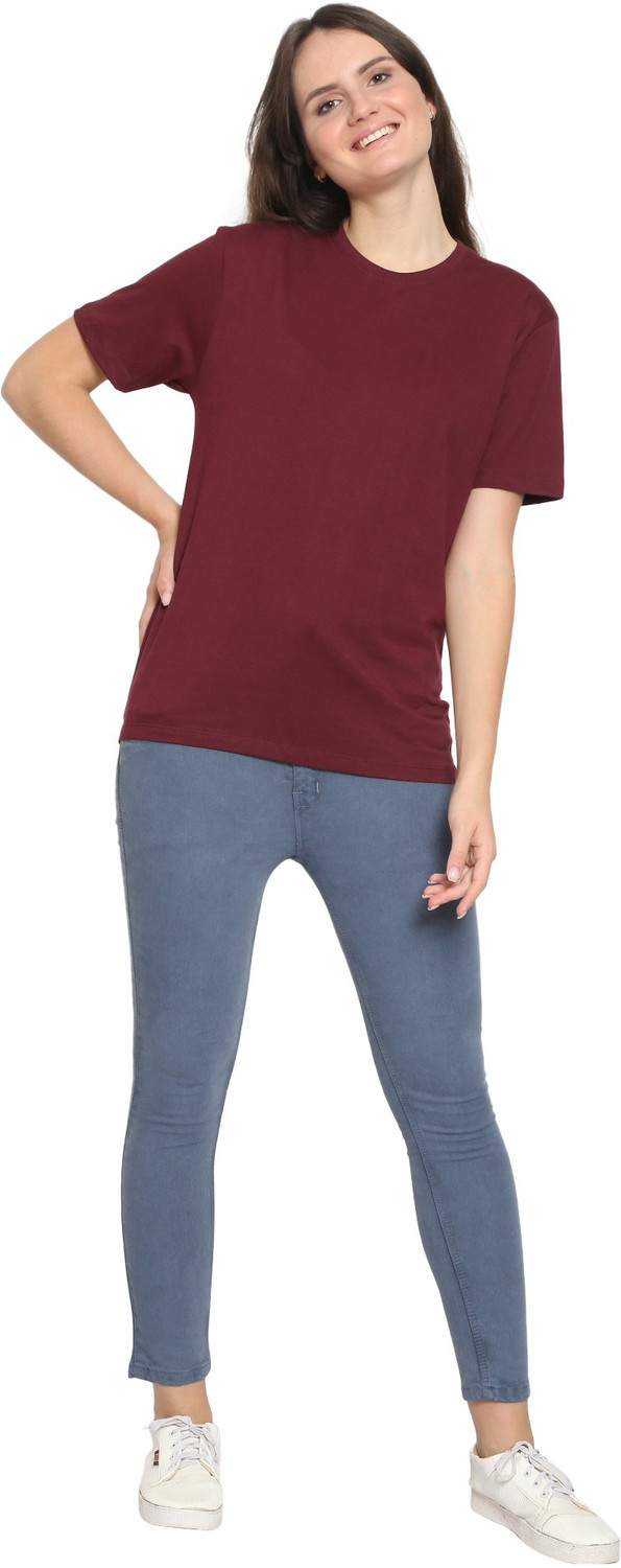 Image of YouthPoi Solid Women Round Neck Multicolor T-Shirt