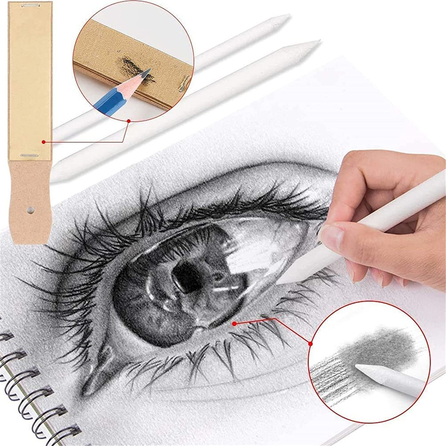Image of Definite Art 42 Pcs Sketching and Drawing Professional Art Tool Kit Set - 17 X Graphite Pencils, 3 X White Paper Stumps, 4 X Black Charcoal Pencils (2 Soft, 1 Medium and 1 Hard), 1 X White, 1 X Coffee, 1 X Brown Charcoal Pencil, 1 X Sketch Eraser Pencil, 1 X Woodless Graphite Pencil(6B), 1 X Sand Paper Paddle, 1 X Twin Side Pencil Extender, 3 X Compressed Charcoal Stick (Hard, Medium and Soft), 3 X Graphite Sticks (HB, 2B and 4B), 1 X Kneadable Eraser, 2 X Eraser, 1 X Sharpener and 1 X Utility Knife with Zippered Carrying Case.