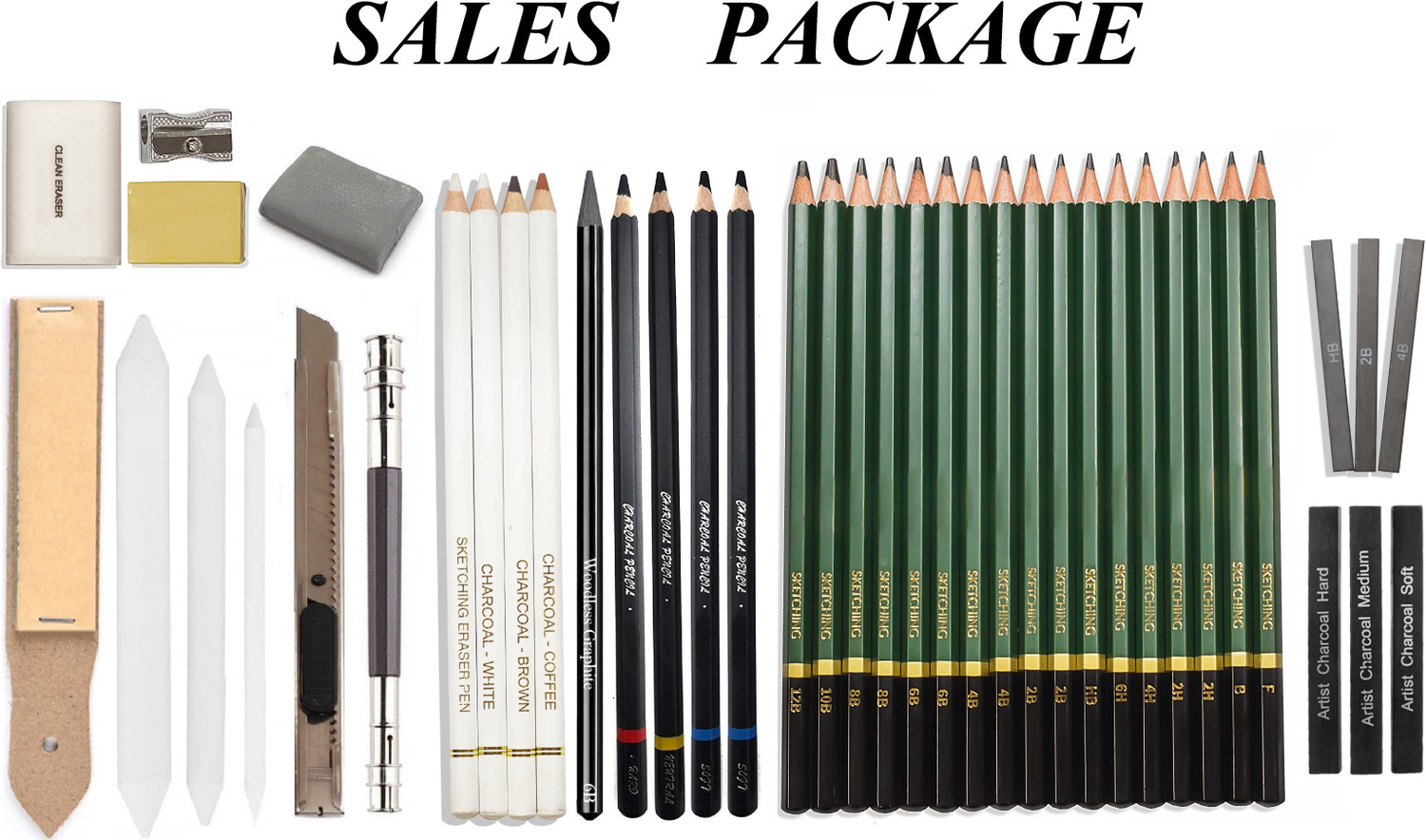 Image of Definite Art 42 Pcs Sketching and Drawing Professional Art Tool Kit Set - 17 X Graphite Pencils, 3 X White Paper Stumps, 4 X Black Charcoal Pencils (2 Soft, 1 Medium and 1 Hard), 1 X White, 1 X Coffee, 1 X Brown Charcoal Pencil, 1 X Sketch Eraser Pencil, 1 X Woodless Graphite Pencil(6B), 1 X Sand Paper Paddle, 1 X Twin Side Pencil Extender, 3 X Compressed Charcoal Stick (Hard, Medium and Soft), 3 X Graphite Sticks (HB, 2B and 4B), 1 X Kneadable Eraser, 2 X Eraser, 1 X Sharpener and 1 X Utility Knife with Zippered Carrying Case.