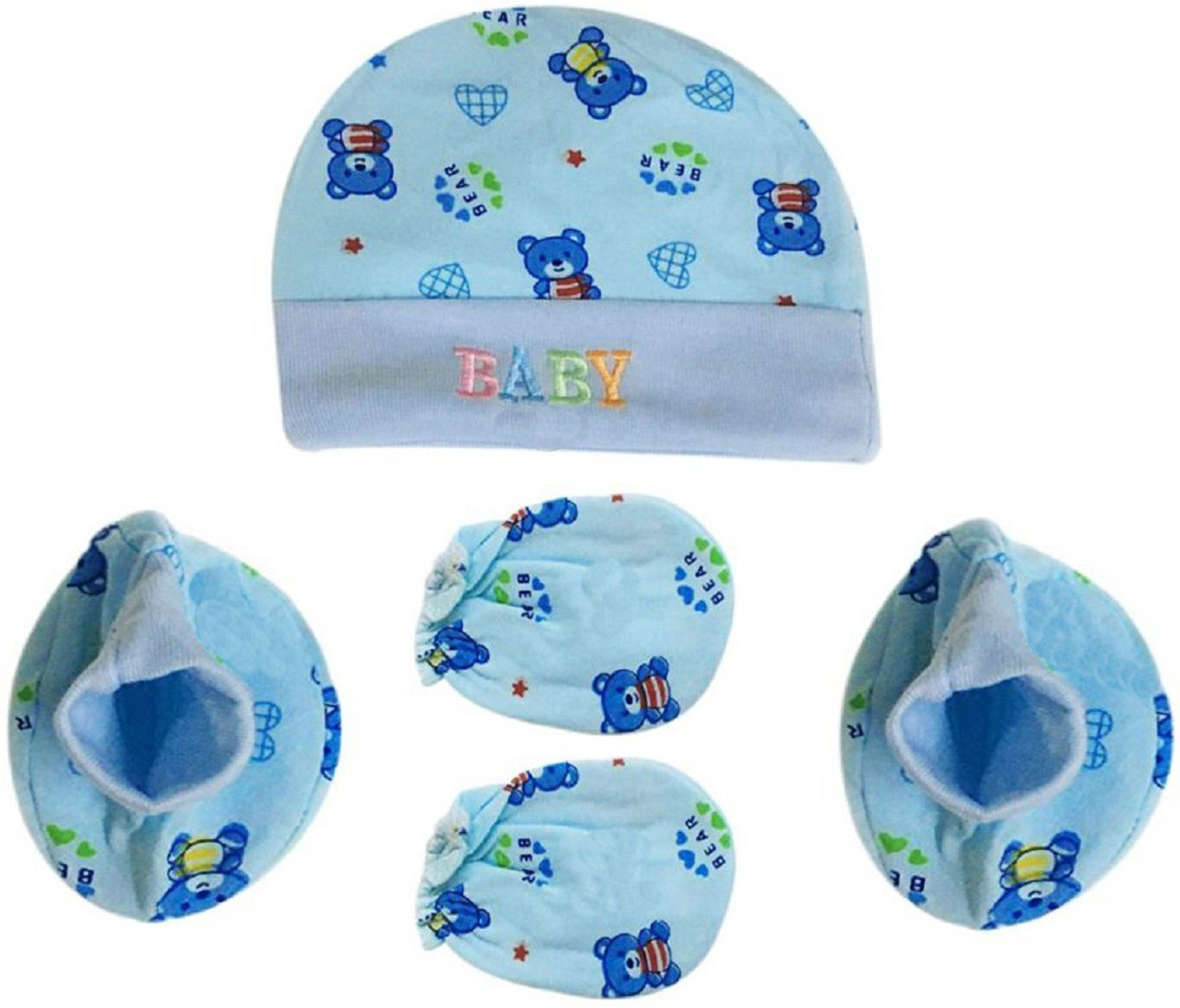 Image of Alya Premium Quality Baby Supersoft Organic Hosiery Cotton 4 Booties, 4 Mittens And 2 Cap Set Combo For New Borns /Toddlers /Infants |Baby First Infant Clothing Gift Set Combo
