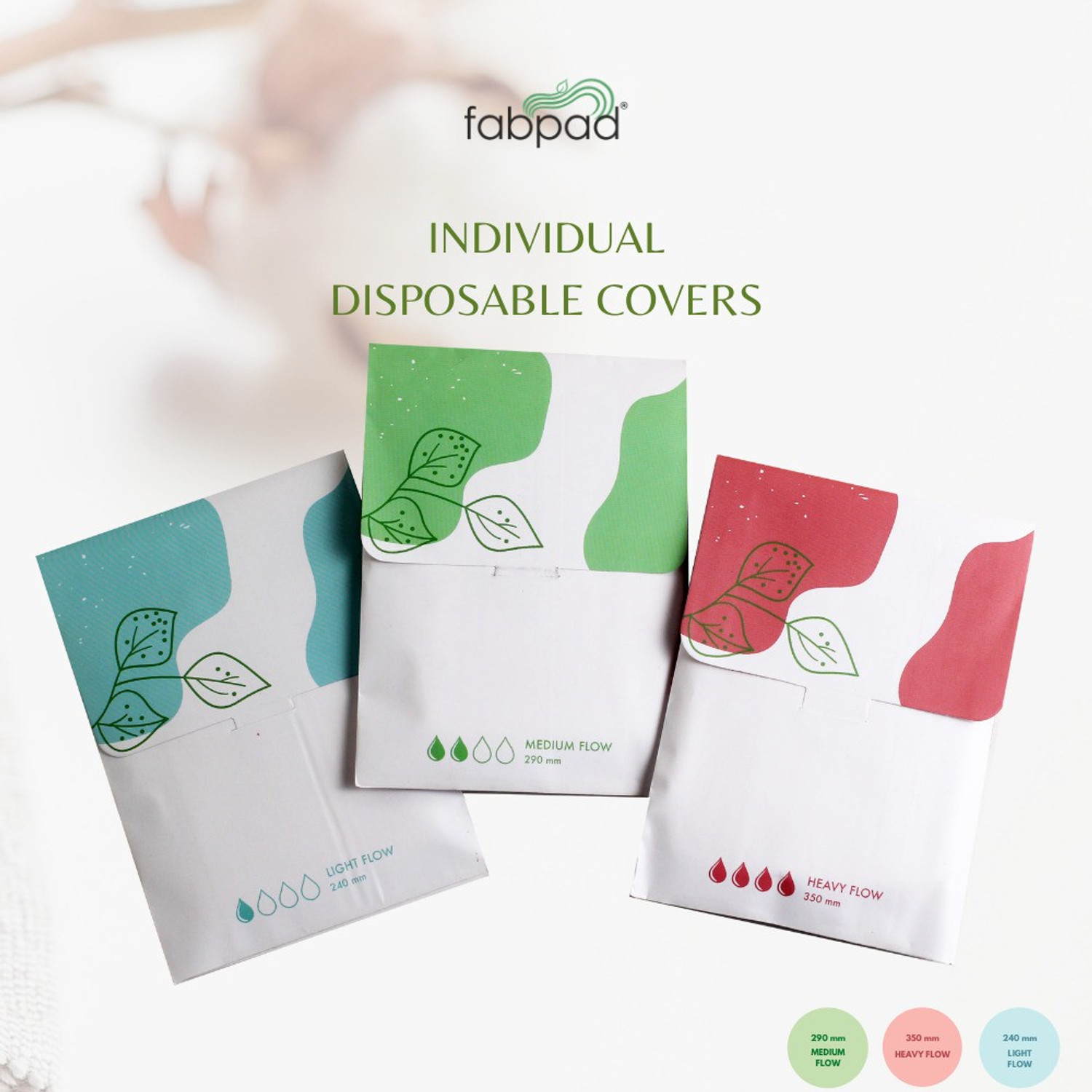Image of FabPad Organic Cotton Ultra Thin Rash Free Biodegradable Eco-Friendly Sanitary Pads Period Napkins with Disposable Cover - (Assorted Size, Pack of 24) Sanitary Pad