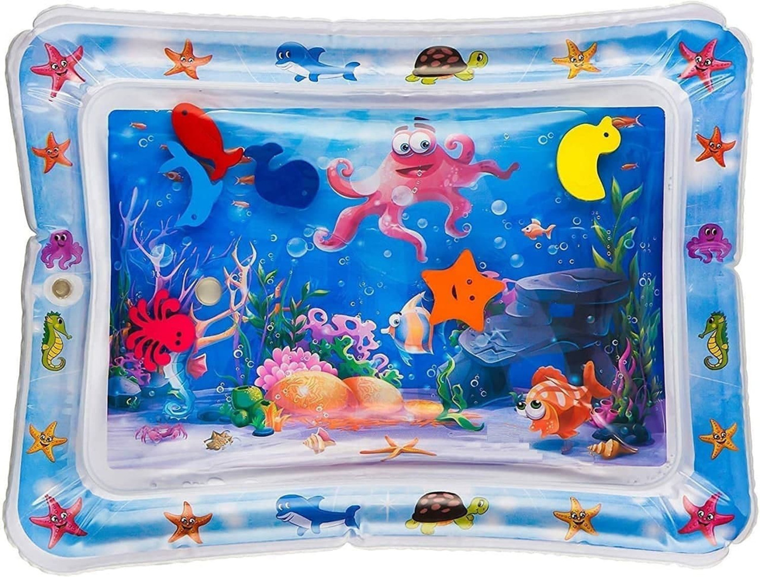 Image of WENGEN Tummy time Baby Water Play mat (Blue) Swimming Mats Fish