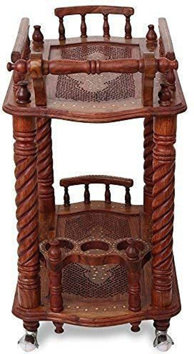 Image of manzees Wooden RoseWood Handmade Beautifull Kitchen Trolley with Wheels, Guest Serving Trolley Wooden Kitchen Trolley