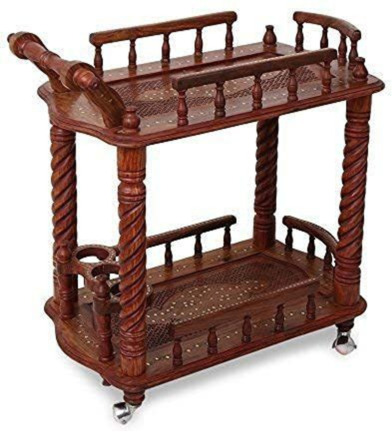 Image of manzees Wooden RoseWood Handmade Beautifull Kitchen Trolley with Wheels, Guest Serving Trolley Wooden Kitchen Trolley