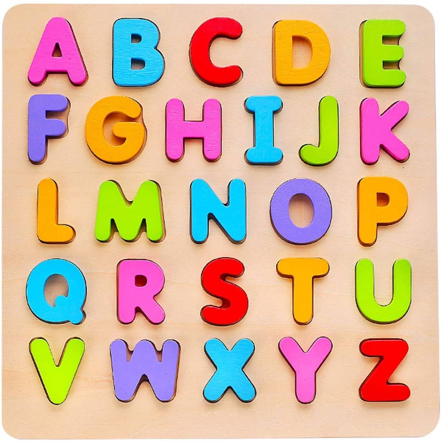 Authfort 1 2 3 Year Old Kids ABC Letters & Numbers Wooden Puzzle Kids Preschool Learning Toys Boys Girls Educational Name Puzzle (Alphabet Puzzle