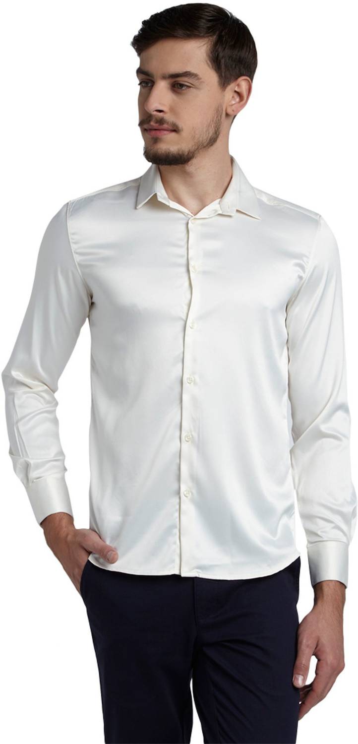 BOWRAIN Men Solid Casual White Shirt