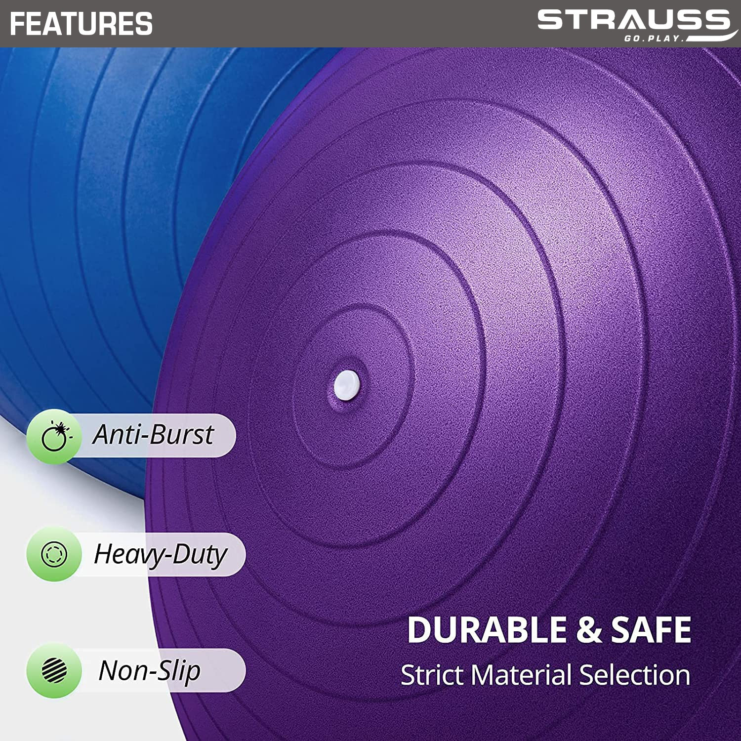 Image of Strauss Anti Burst Gym Ball | Exercise Ball | Yoga Ball | Workout Ball , 75 Cm (Purple) Gym Ball