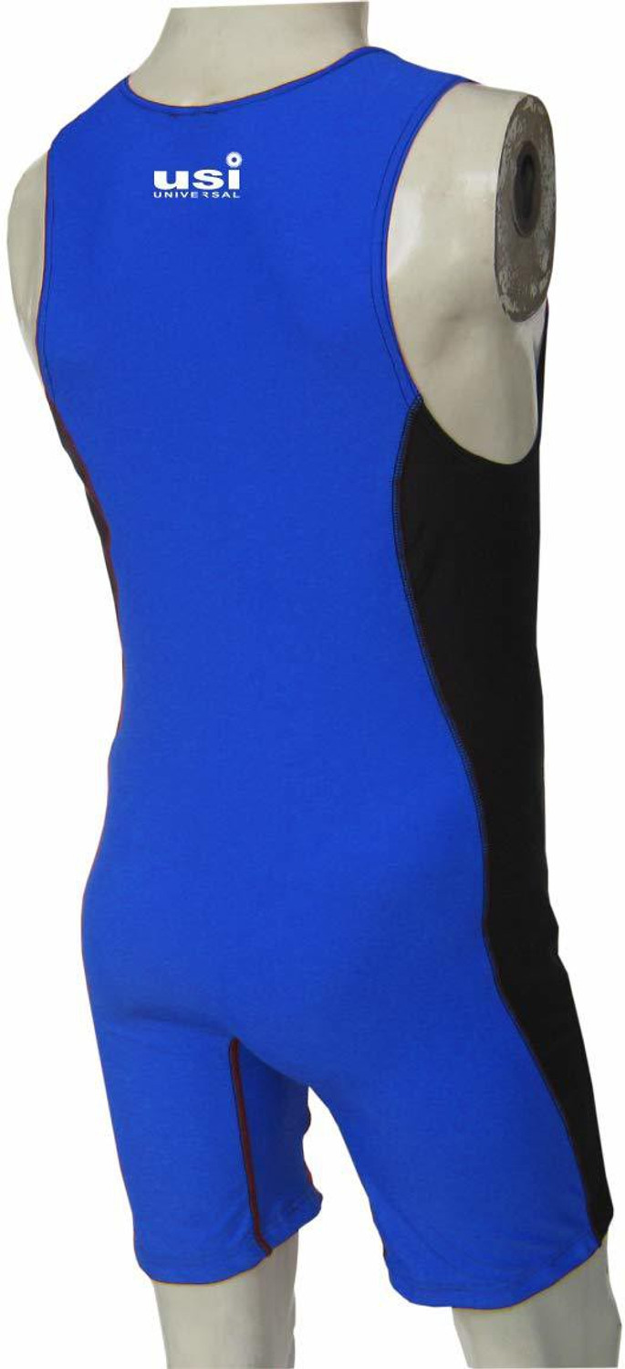 Image of USI UNIVERSAL Wrestling Suit for Men (419WSM) Blue Size MEDIUM Striped Men Swimsuit