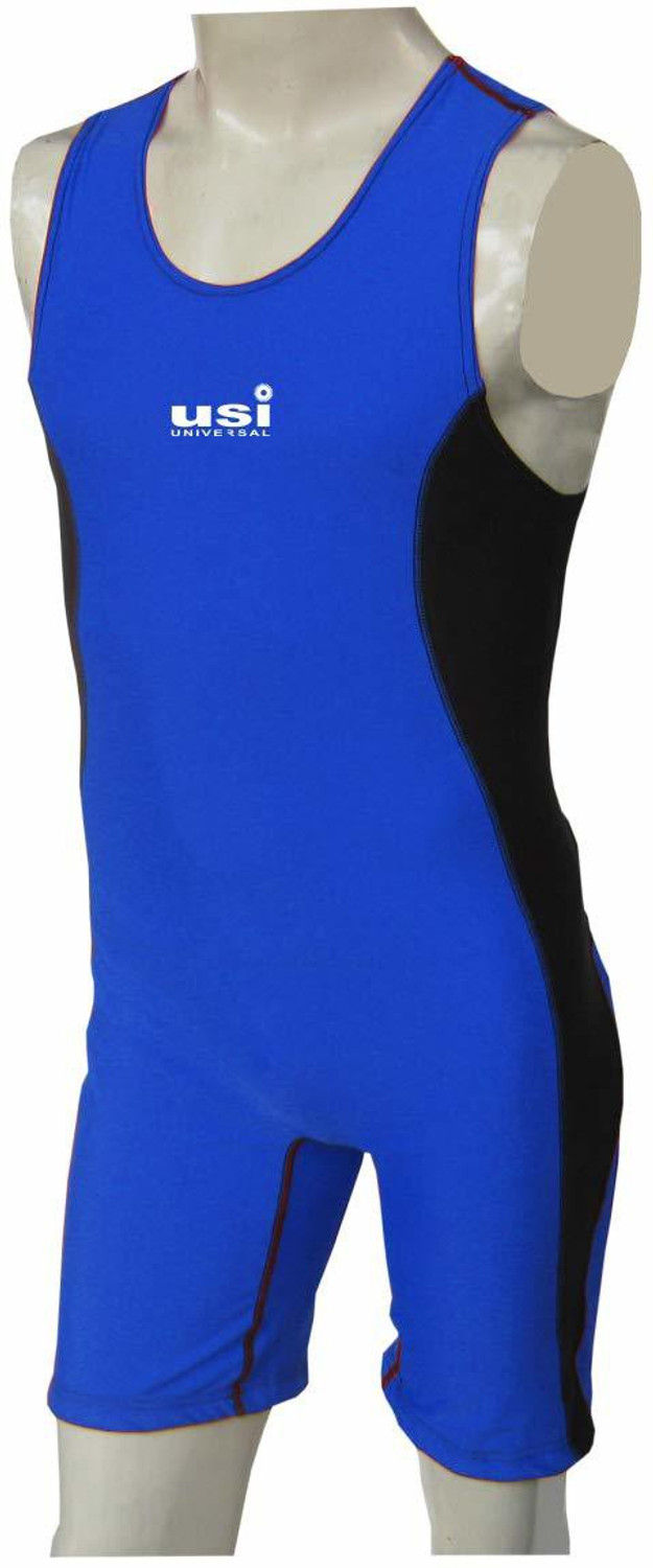Image of USI UNIVERSAL Wrestling Suit for Men (419WSM) Blue Size MEDIUM Striped Men Swimsuit