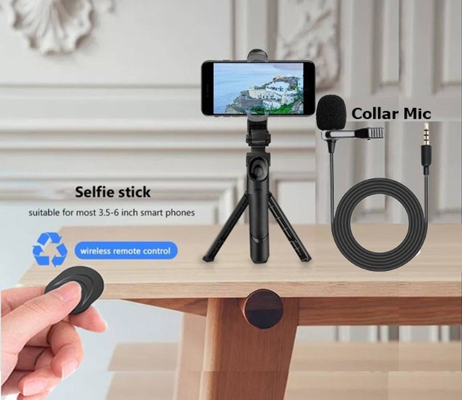 BUFONA New Arrival High Quality Wireless Integrated Folding Telescopic Tripod Mobile Phone Selfie Stick with Selfie Shutter BT Remote + Lapel 3.5mm Collar Microphone wired mic plug & play condenser Lavalier microphone Smartphone’s Professional Remote Control Selfie Stick Monopods, Binoculars Professional Video and Picture Catcher Bluetooth Selfie Stick Stand Monocular , spotting scope, Compatible with Mobiles Video Stand in Stabilizer, in Gimbal |in mobile holder for hand Best Use for Make Videos, Voice Recording 360 Rotate Extendable Handheld Mini Tripod Stand Tripod