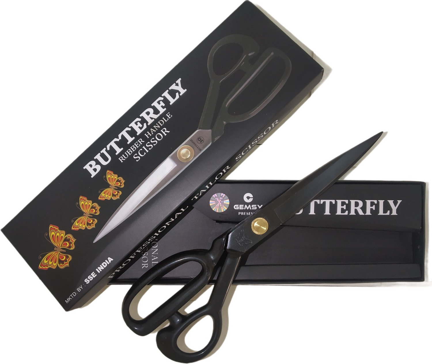Image of Butterfly 11 Inch Premium Tailoring Scissor for Cloth Cutting with Black Rubber Handle - Professional Fabric Machine Sewing Anti-Rust Stainless Steel Tailor Scissors Small Light Weight for both left and right handed Scissors