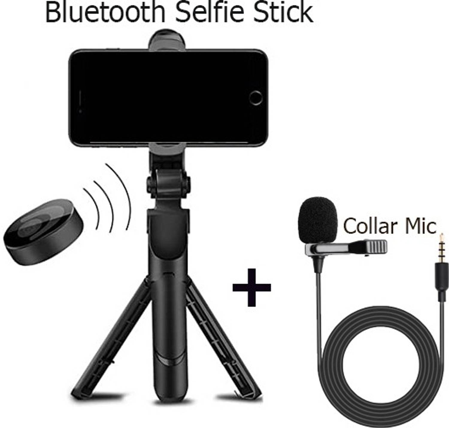 BUFONA Hot Selling Selfie Stick Tripod Stand with Selfie Remote Shutter Control + Lapel 3.5mm Collar Microphone wired mic plug & play condenser Lavalier microphone , BFNXT-02 Mobile Selfie Stick Wireless Integrated Folding Telescopic Tripod Monopods,Binoculars Professional Video and Picture Catcher Bluetooth Selfie Stick Stand Monocular , spotting scope, Compatible with Mobiles Video Stand in Stabilizer, in Gimbal |in mobile holder for hand Best Use for Make Videos, Voice Recording Tripod