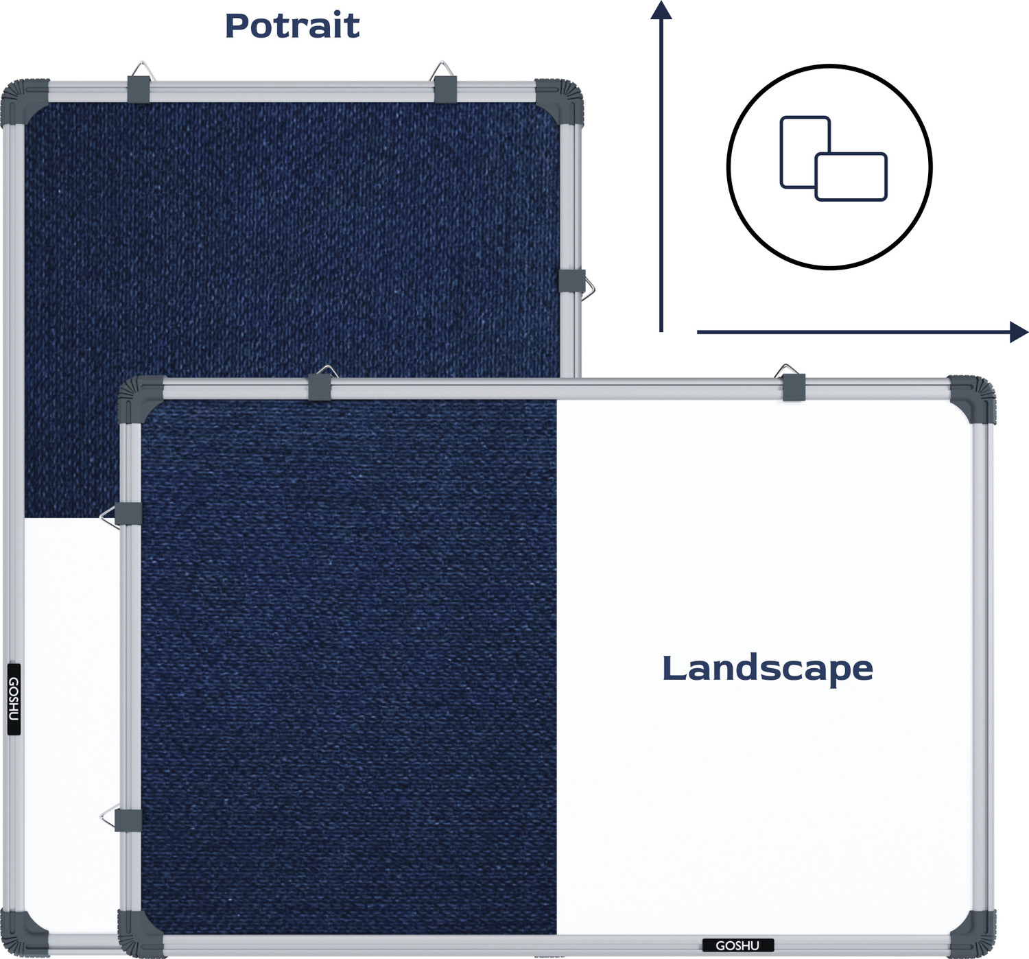 Image of GOSHU Combination 2 feet x3 feet Board (Non Magnetic White Board with Blue Pin-up Notice Board) for Home, Office & School, Heavy-Duty Aluminum Frame White, Blue board