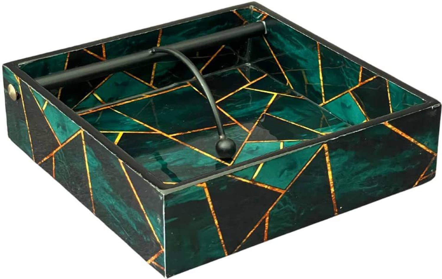 casagold 1 Compartments MDF, Square Tissue Tray Holder for Home / Kitchen / Car - Green Napkin Holder