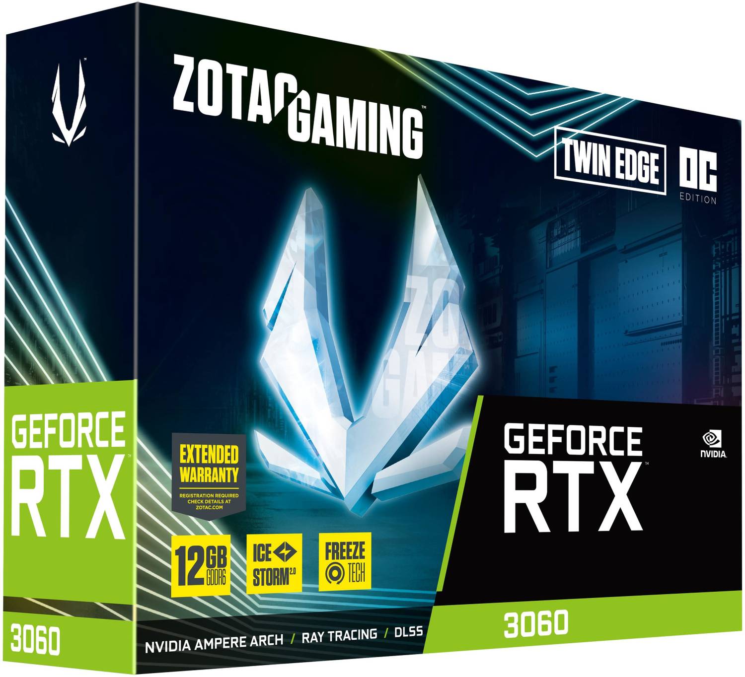 【ZOTAC】nVidia GeForce RTX 3060 12GB ZOTAC RTX 3060 Twin Edge OC GDDR6 12 GB NVIDIA Chipset 192 bit