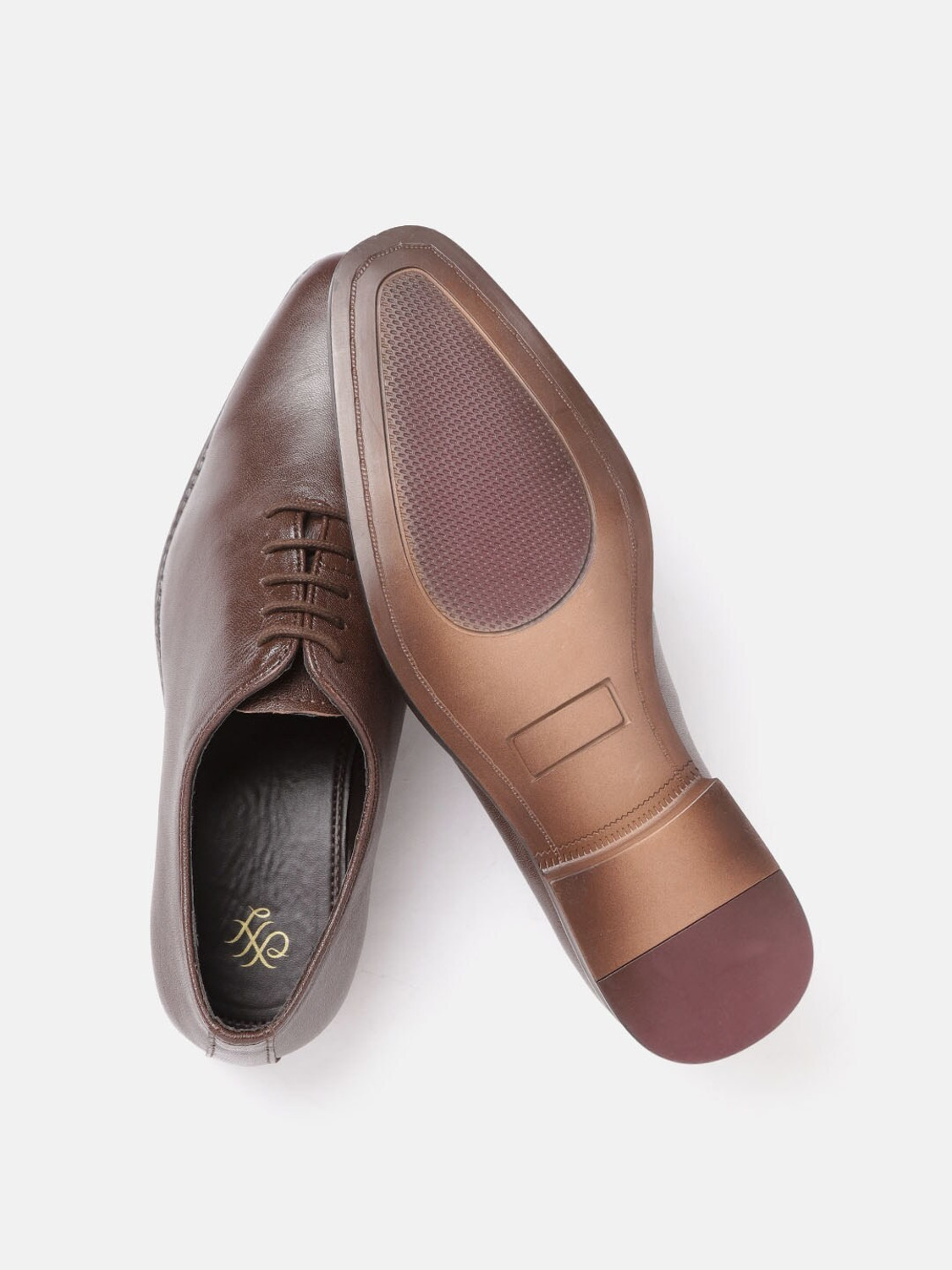 Image of House of Pataudi House of Pataudi Men Coffee Brown Solid Leather Formal Oxfords Oxford For Men