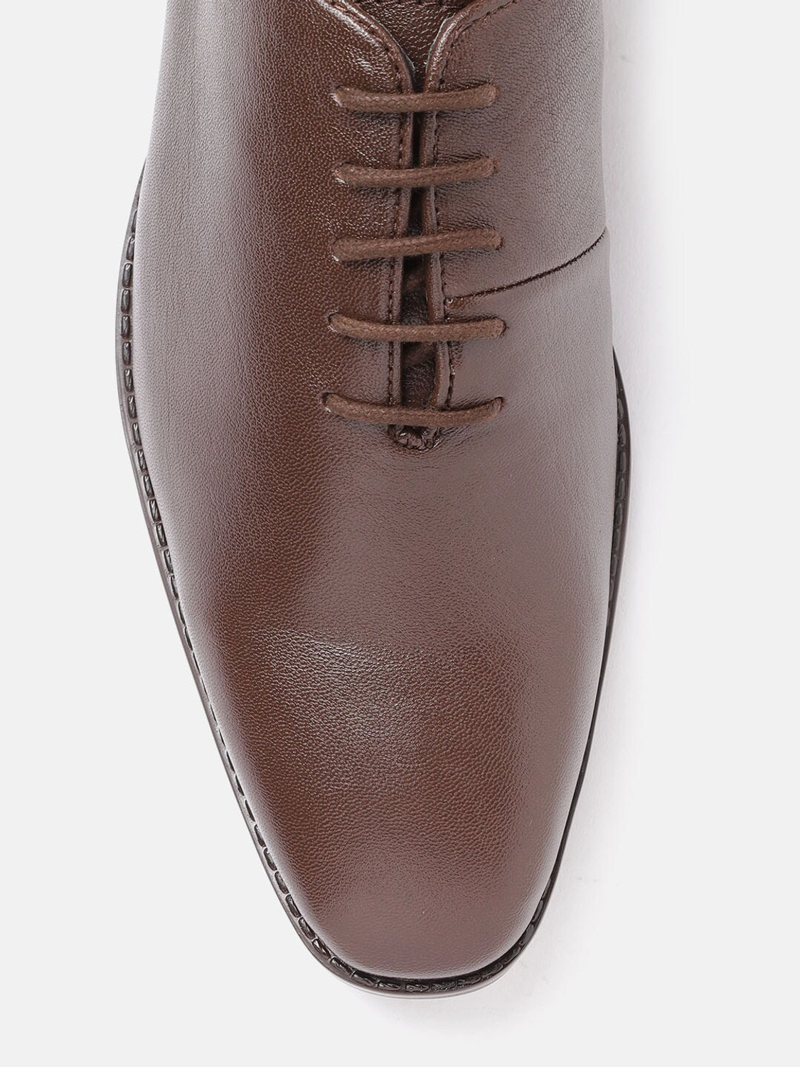 Image of House of Pataudi House of Pataudi Men Coffee Brown Solid Leather Formal Oxfords Oxford For Men