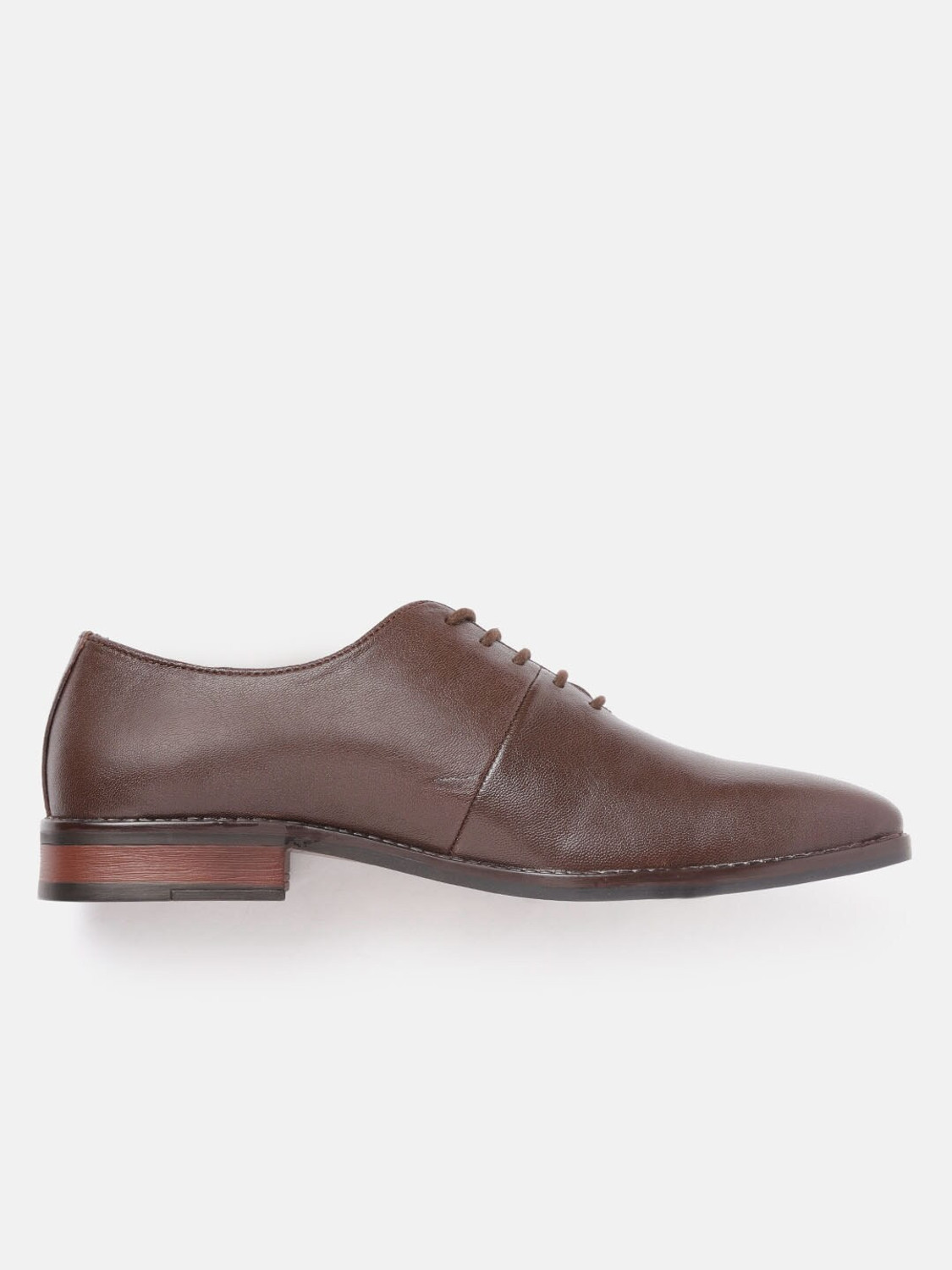 Image of House of Pataudi House of Pataudi Men Coffee Brown Solid Leather Formal Oxfords Oxford For Men
