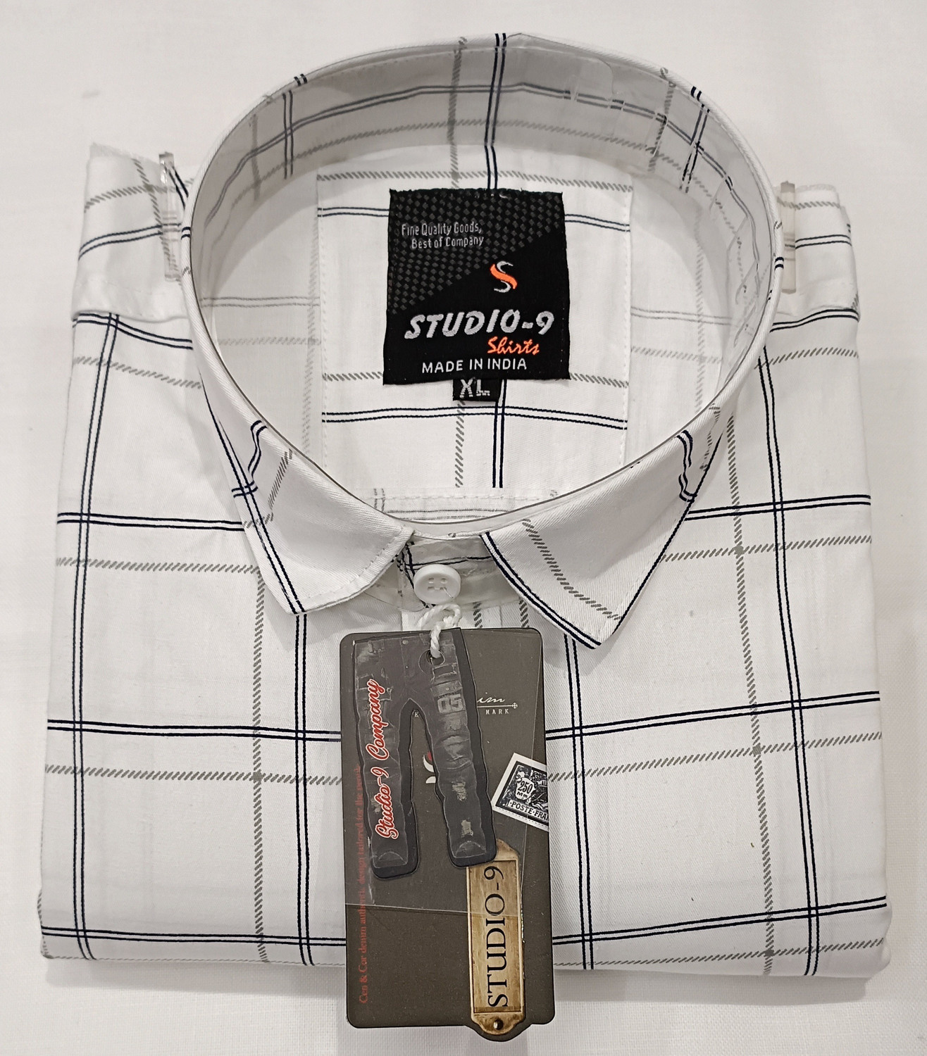 Image of studio-9 Men Checkered Formal White Shirt