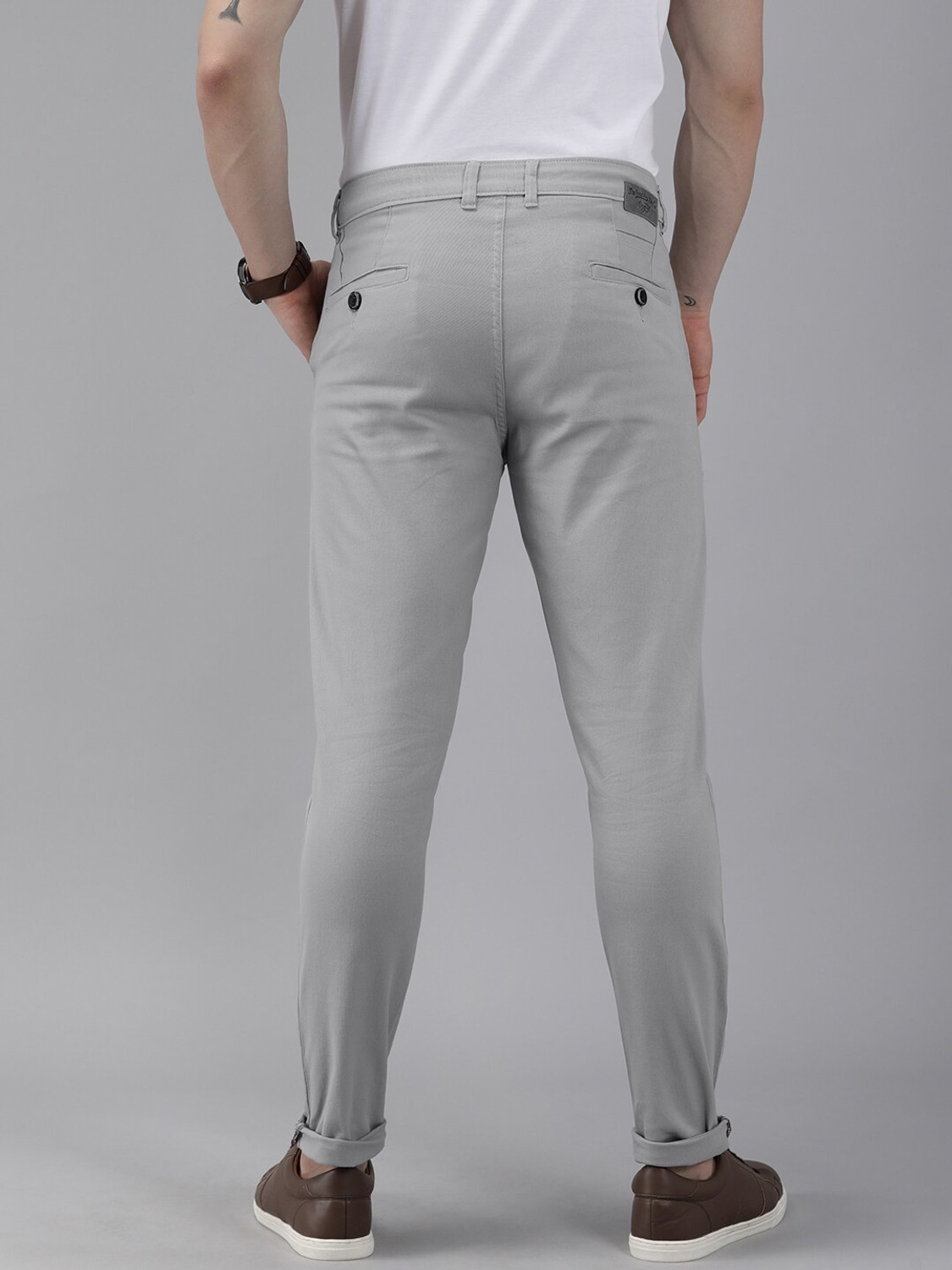 Image of Roadster Slim Fit Men Grey Trousers