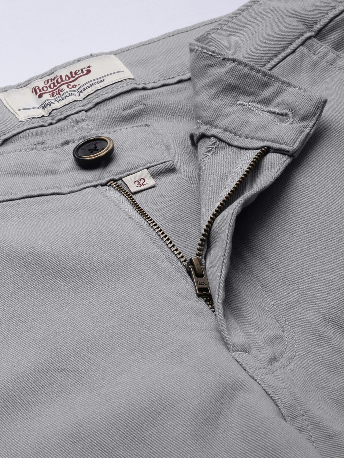 Image of Roadster Slim Fit Men Grey Trousers